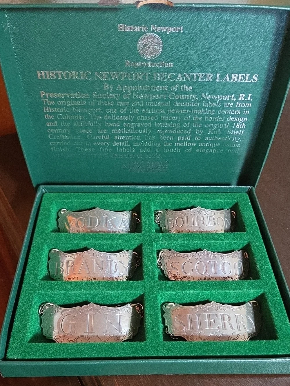 Vintage 1970s Kirk Stieff Historic Newport Reproduction Decanter Labels (Pewter)